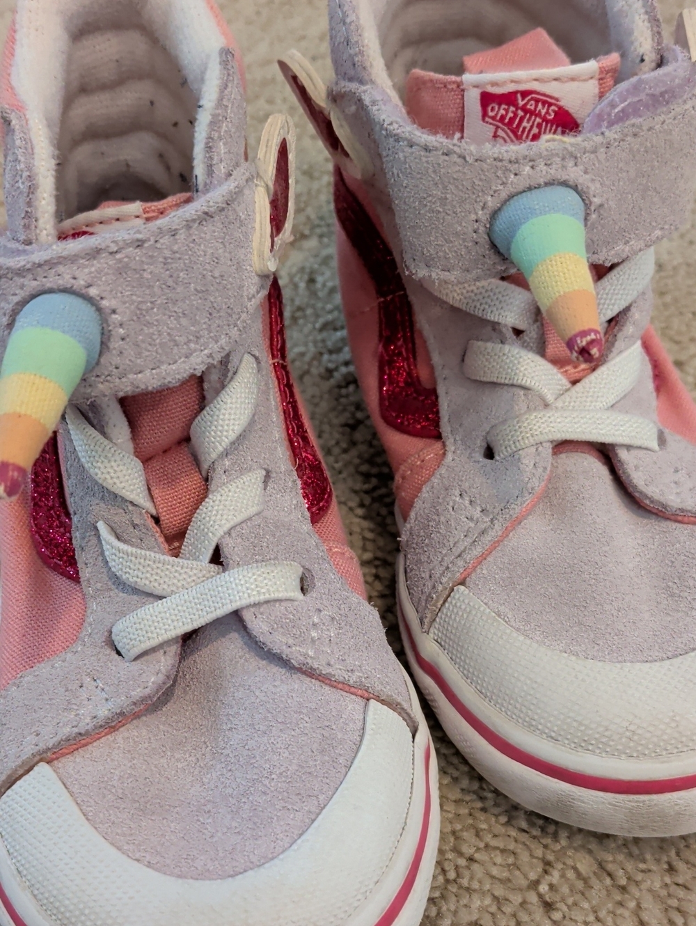 Vans Kids Lavender and Pink Unicorn High Tops with Rainbow Horn Kids 8